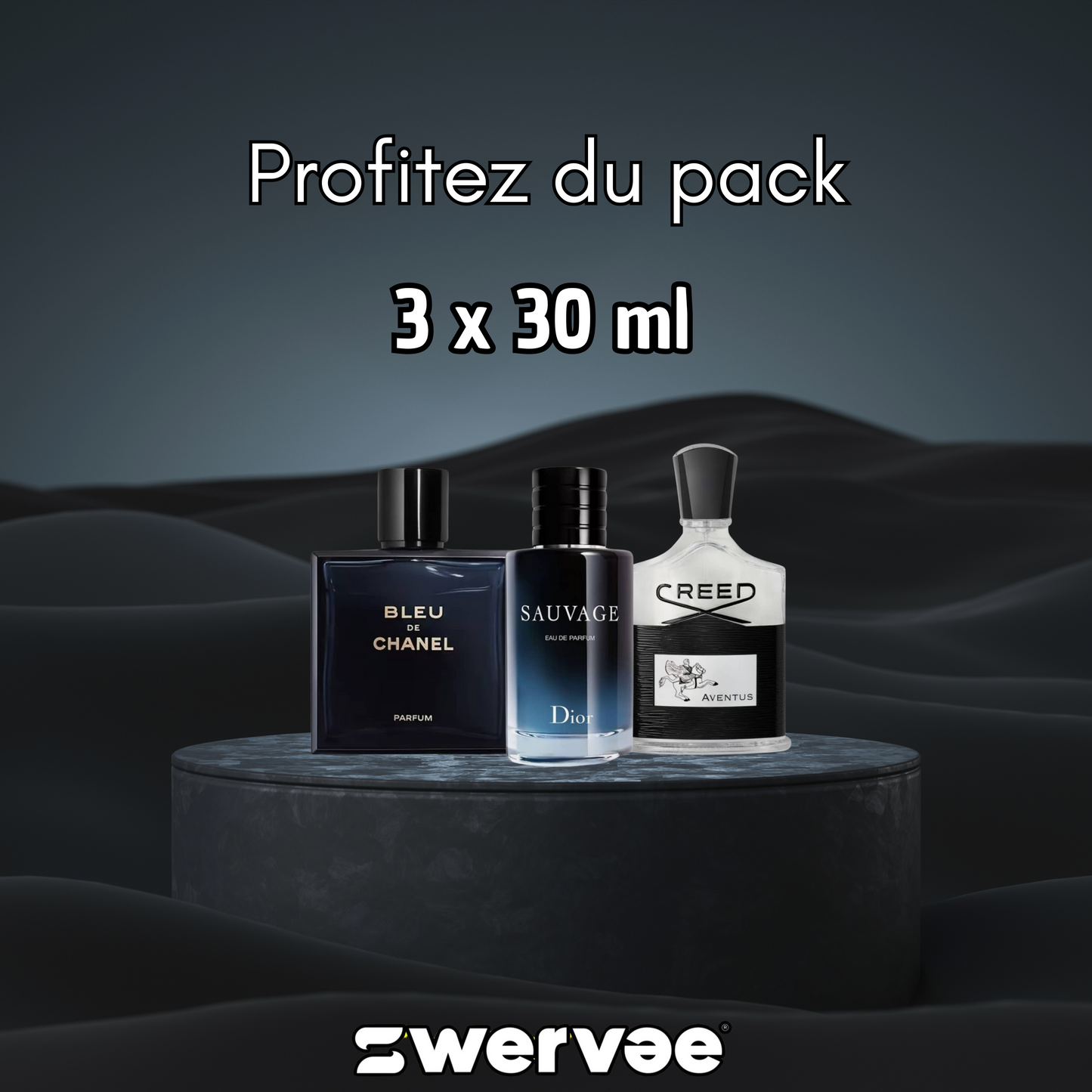 3=Dior Sauvage + Bleu De Chanel + Creed Aventus  (Pack 30ml+30ml+30ml)