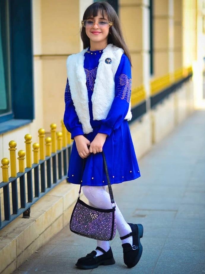 Fourrure Bleu Ensemble Fillette