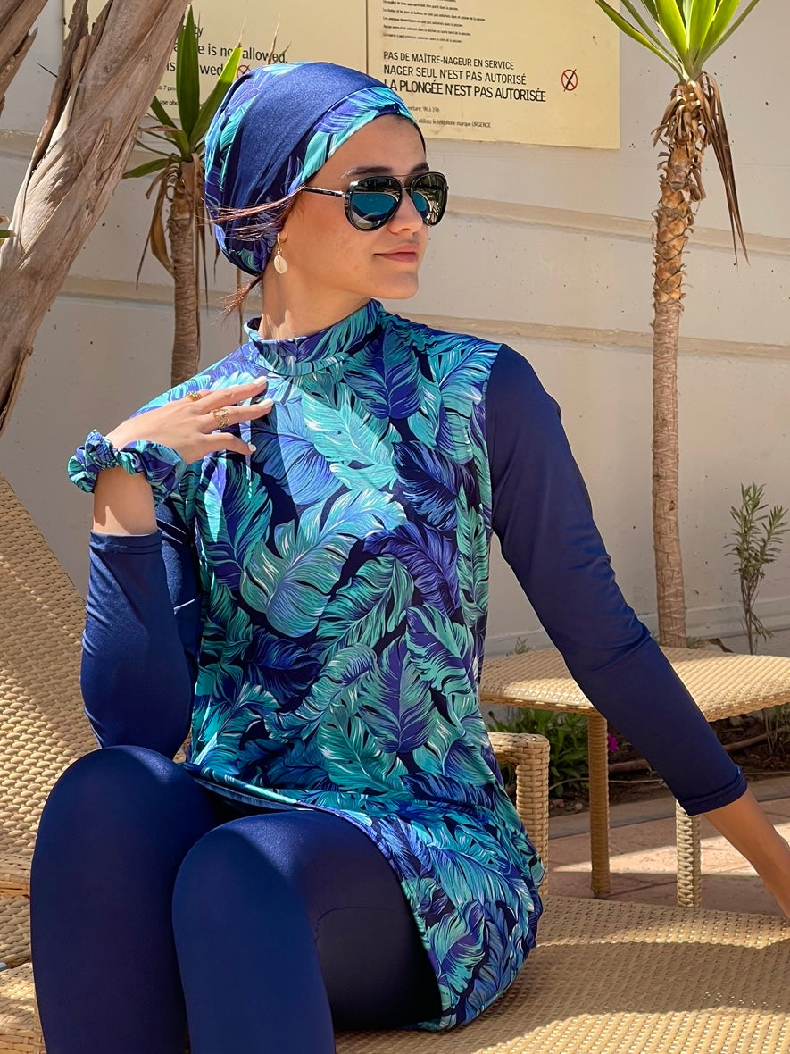 Burkini Feuille Bleu 4 Pièces SWERVEE Original