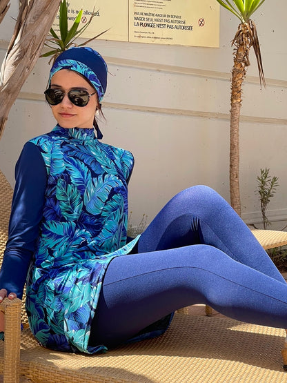 Burkini Feuille Bleu 4 Pièces SWERVEE Original