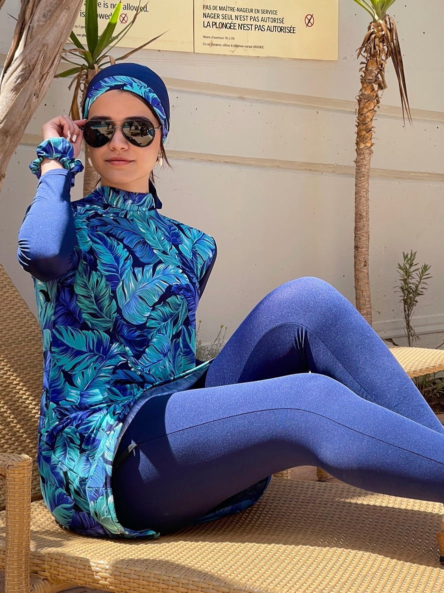 Burkini Feuille Bleu 4 Pièces SWERVEE Original